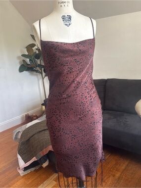 Wilfred Burgundy Slip Midi Dress with Black Animal Print